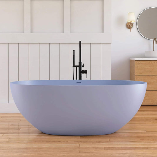 Nuvia Freestanding Modern Oval Stone Resin Soaking Tub With Overflow Drain (61X29.5-Inch)