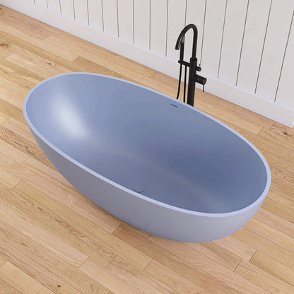 Nuvia Freestanding Modern Oval Stone Resin Soaking Tub With Overflow Drain (61X29.5-Inch)