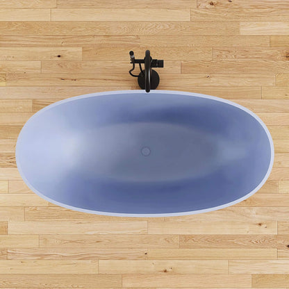 Nuvia Freestanding Modern Oval Stone Resin Soaking Tub With Overflow Drain (61X29.5-Inch)