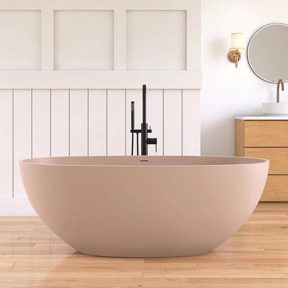 Nuvia Freestanding Modern Oval Stone Resin Soaking Tub With Overflow Drain (61X29.5-Inch)