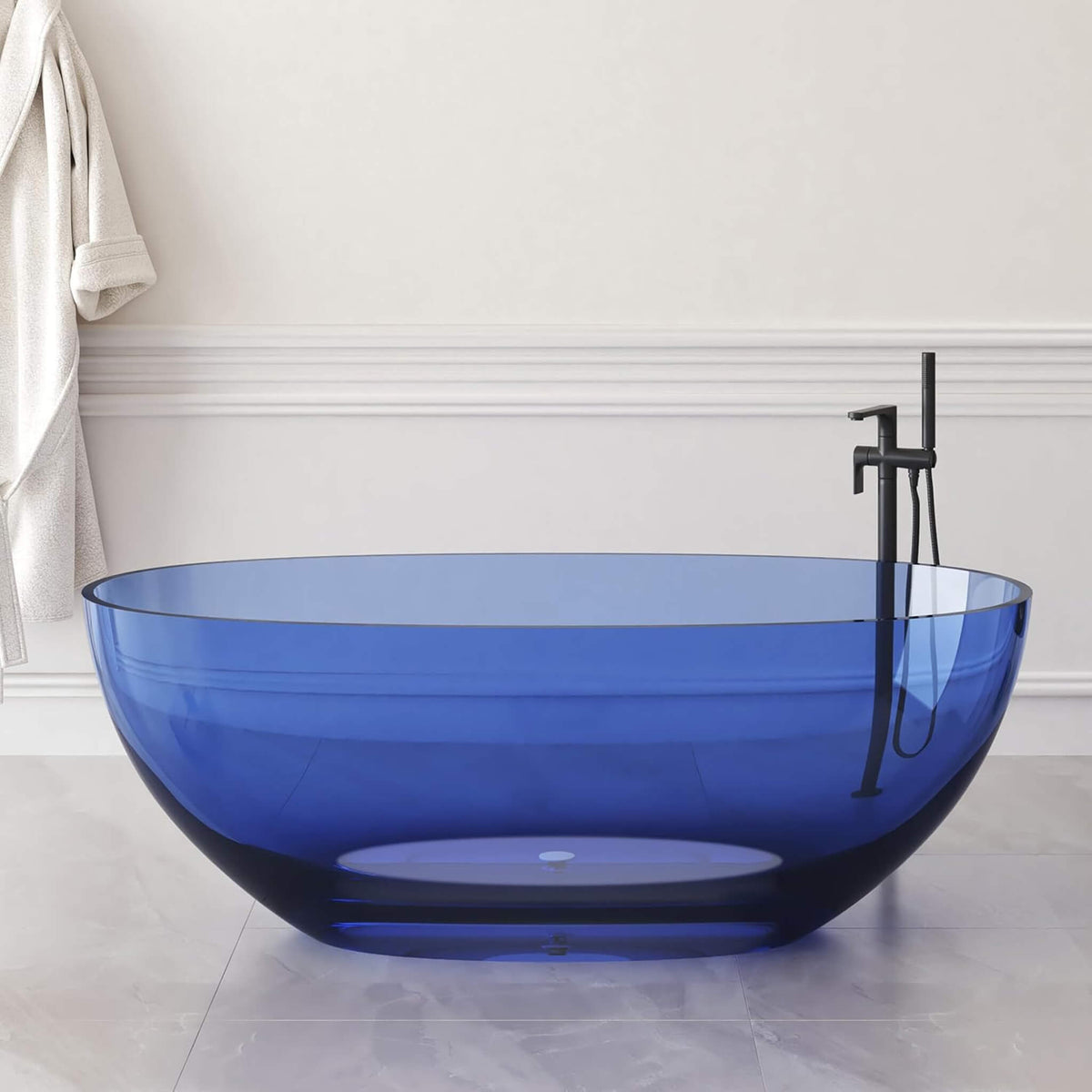 Nuvia Freestanding Modern Oval Stone Resin Soaking Tub With Overflow Drain (61X29.5-Inch)