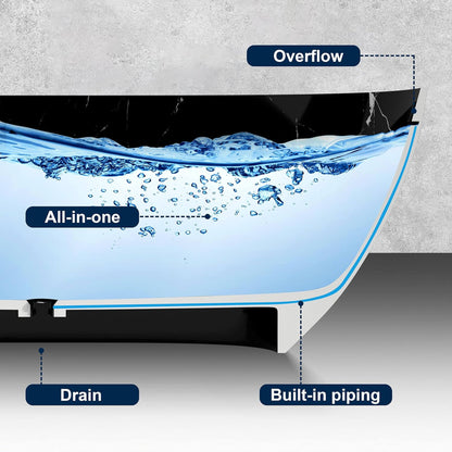 Nuvia Freestanding Modern Marble-Design Solid Surface Soaking Tub With Overflow (63X29.5-Inch)