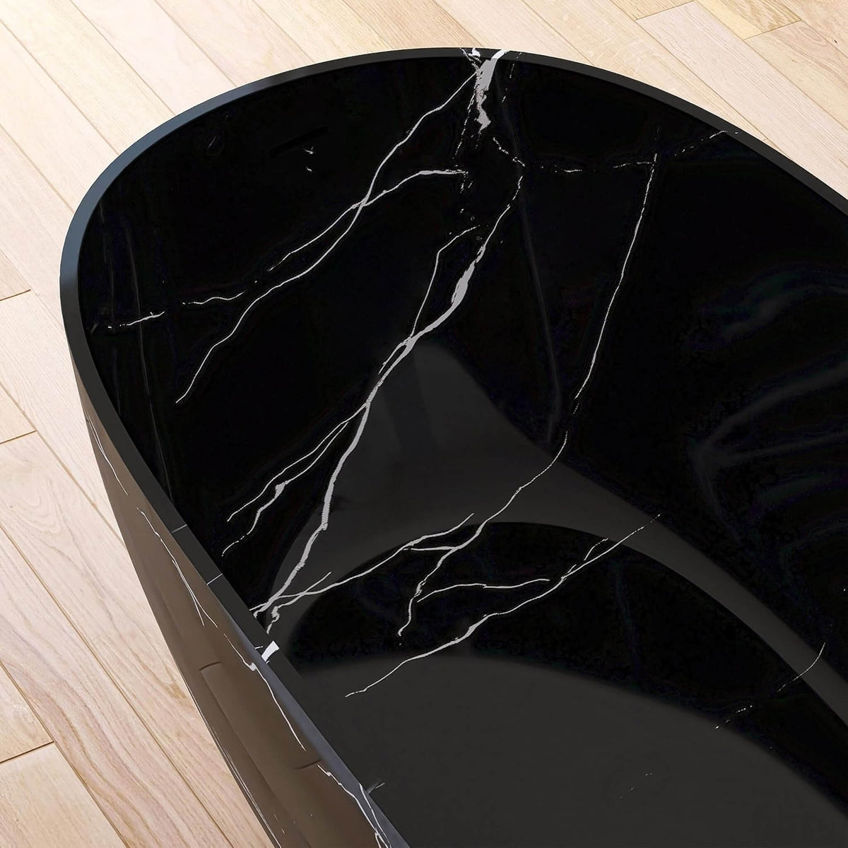 Nuvia Freestanding Modern Marble-Design Solid Surface Soaking Tub With Overflow (63X29.5-Inch)