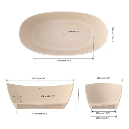 Nuvia Freestanding Modern Oval Stone Resin Soaking Tub With Overflow Drain (65X33.5-Inch)