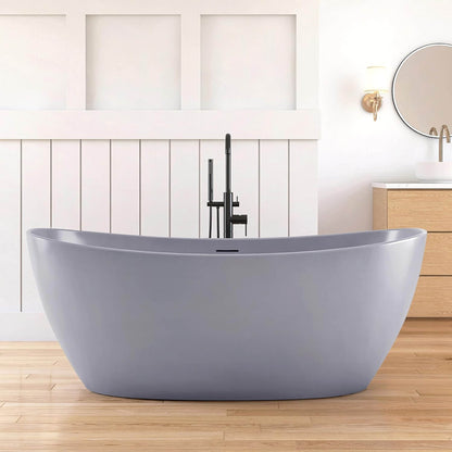 Nuvia Freestanding Modern Oval Stone Resin Soaking Tub With Overflow Drain (65X33.5-Inch)