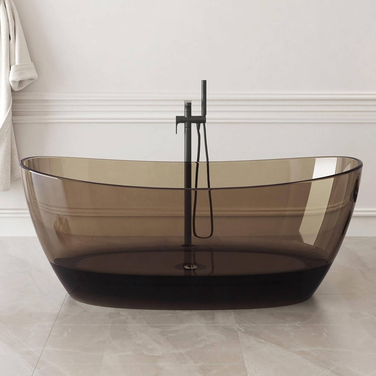 Nuvia Freestanding Modern Oval Stone Resin Soaking Tub With Overflow Drain (65X33.5-Inch)