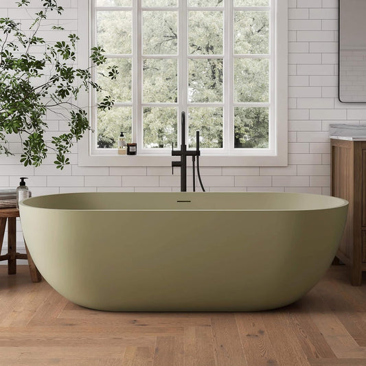 Nuvia Freestanding Oval Stone Resin Soaking Tub With Overflow Drain (69X30-Inch)