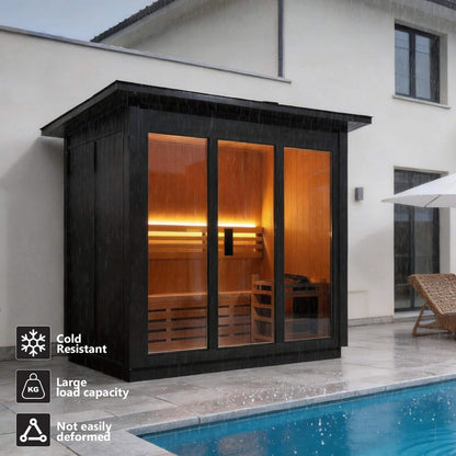 Custom 6-Person Luxury Canadian Red Cedar Outdoor Steam Sauna With Heater And Stones (Made-To-Order)