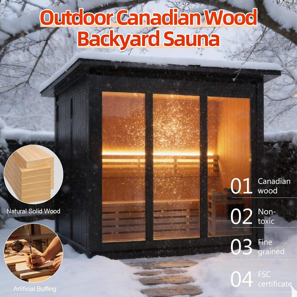 Custom 4-Person Luxury Spruce Outdoor Steam Sauna With Heater And Stones (Made-To-Order)