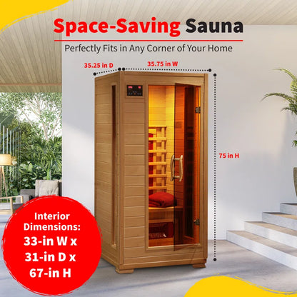 1-2 Person Hemlock Infrared Sauna with 3 Ceramic Heaters