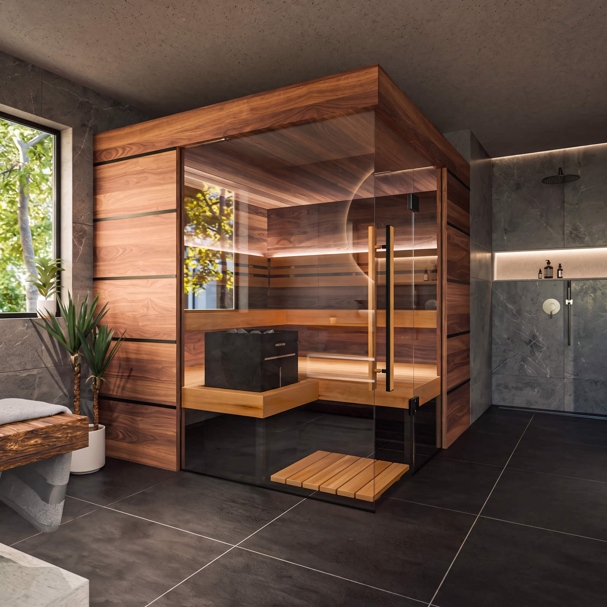 ThermaSol Astra 4-Person Indoor Semi Panoramic Glass Sauna Cabin (Made-To-Order)